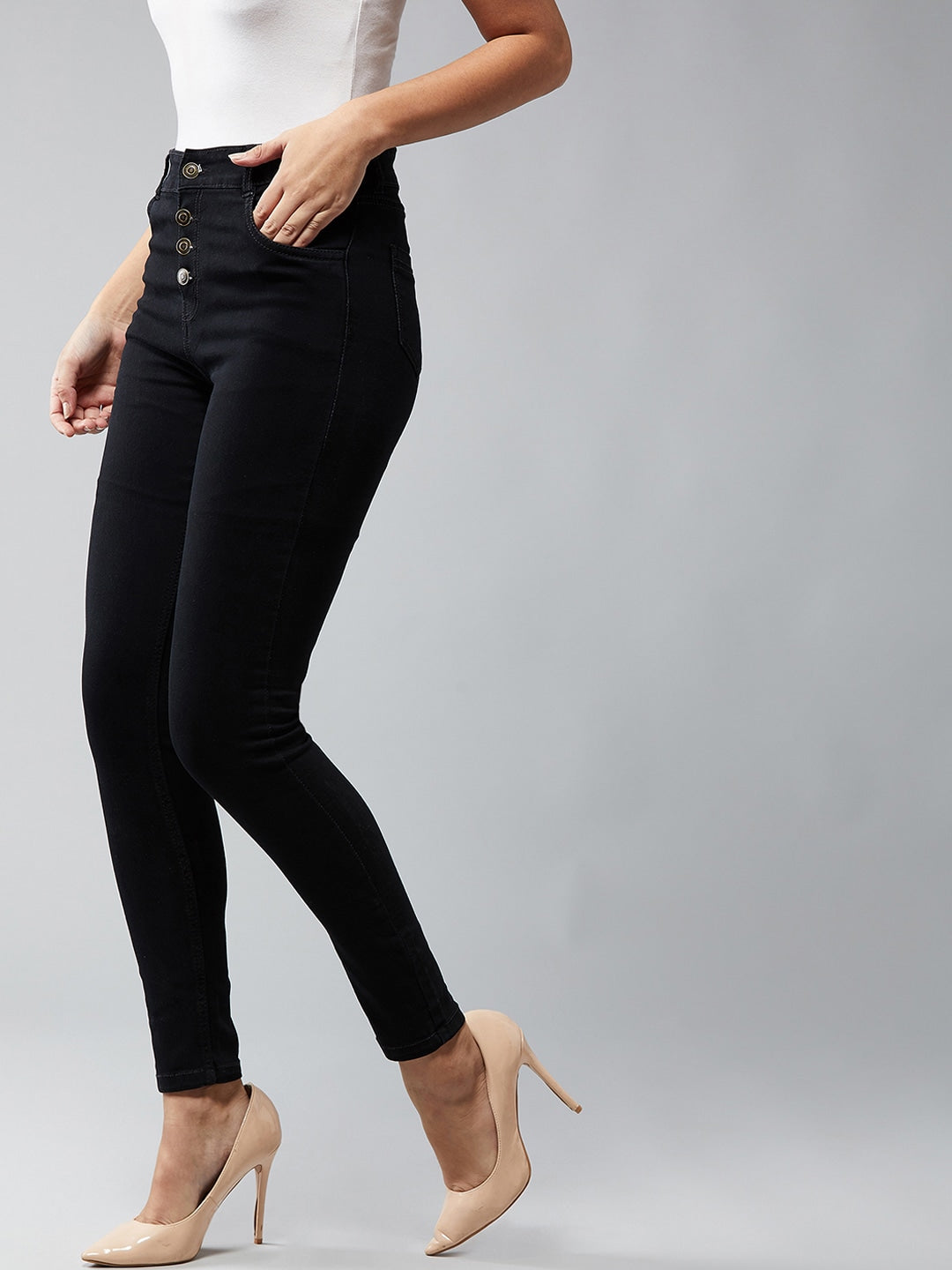 Women Black Skinny Fit High-Rise Clean Look Stretchable Jeans