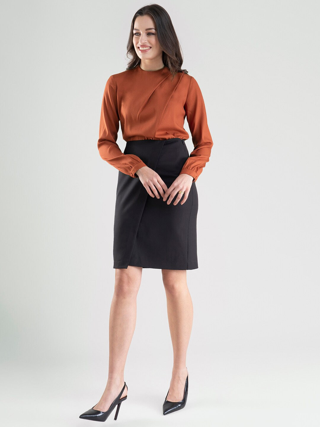 Women Rust Solid High Neck Top