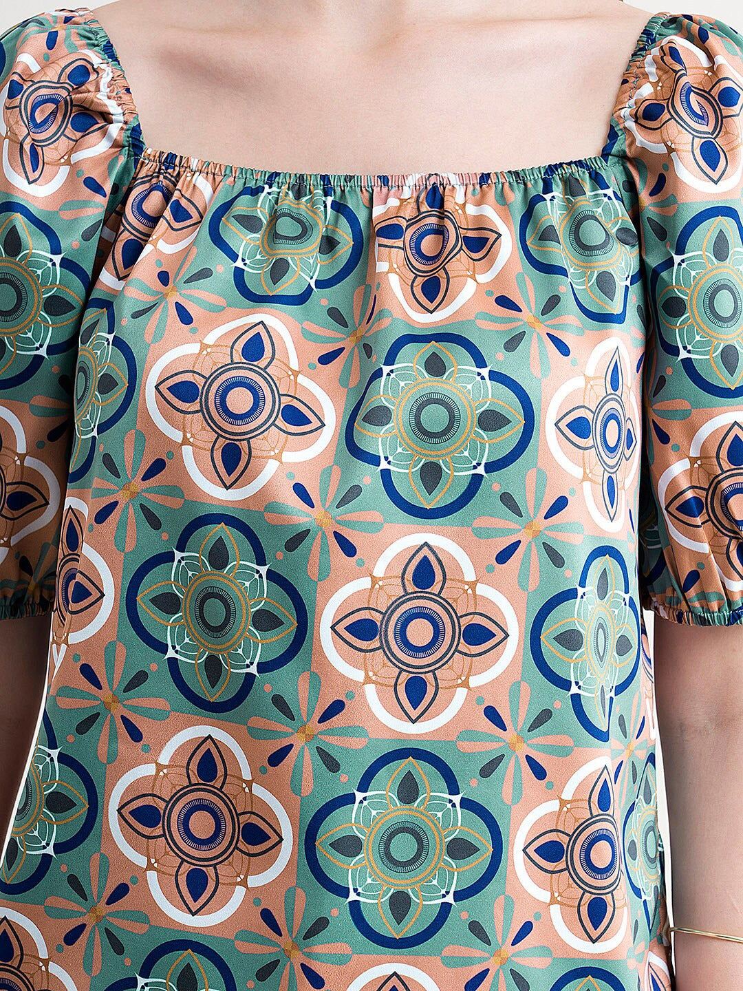 Green Floral Print Satin Top