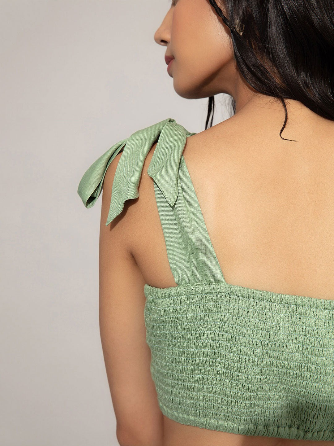 Green Solid Bandeau Crop Top
