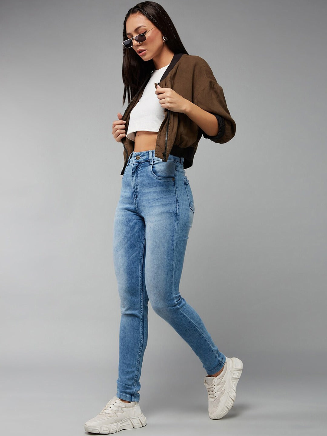 Women Blue High-Rise Clean Look Heavy Fade Slim Fit Stretchable Jeans