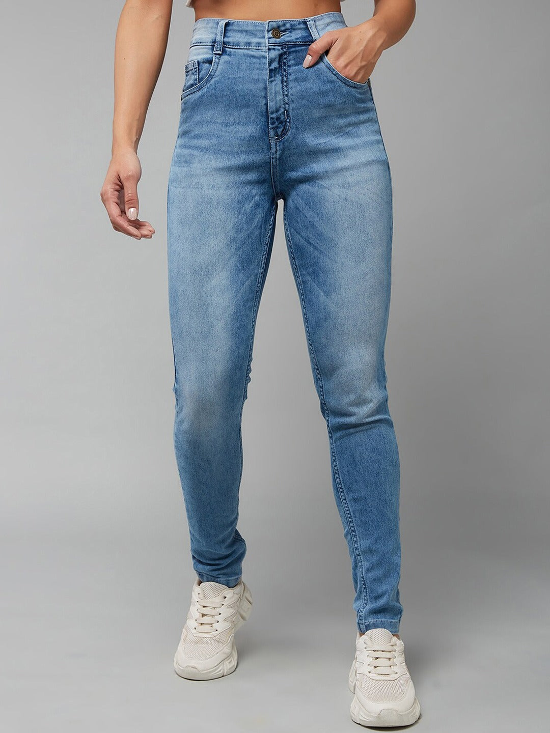 Women Blue High-Rise Clean Look Heavy Fade Slim Fit Stretchable Jeans