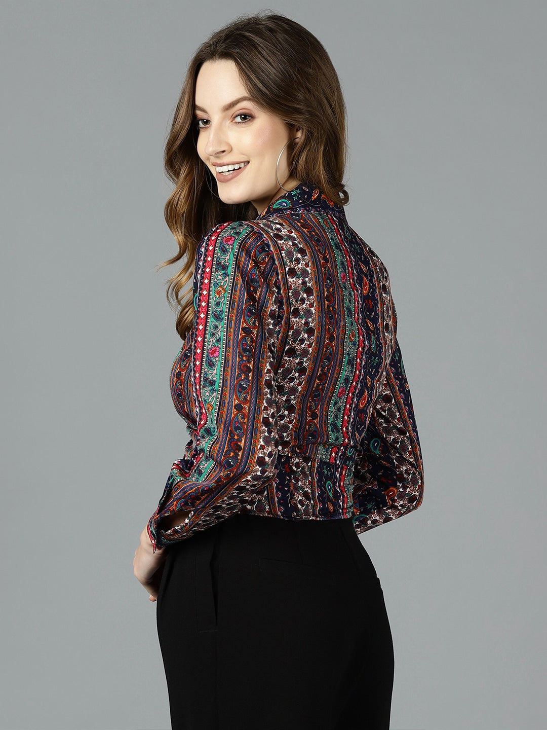 Multicoloured Tropical Print Crepe Wrap Top