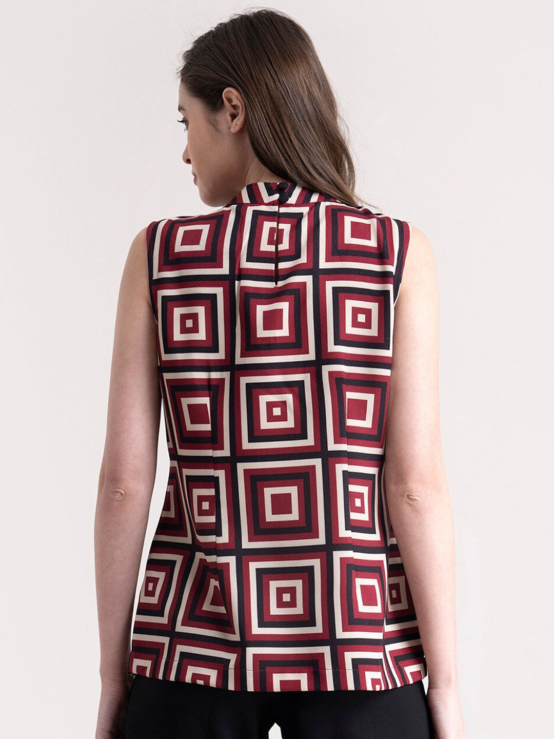 Maroon & Black Geometric Print Top