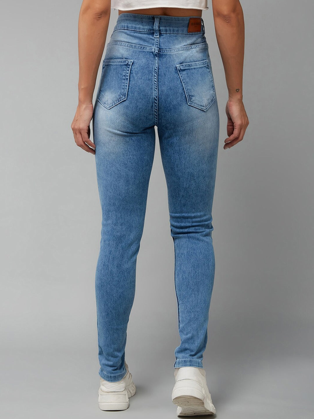 Women Blue High-Rise Clean Look Heavy Fade Slim Fit Stretchable Jeans