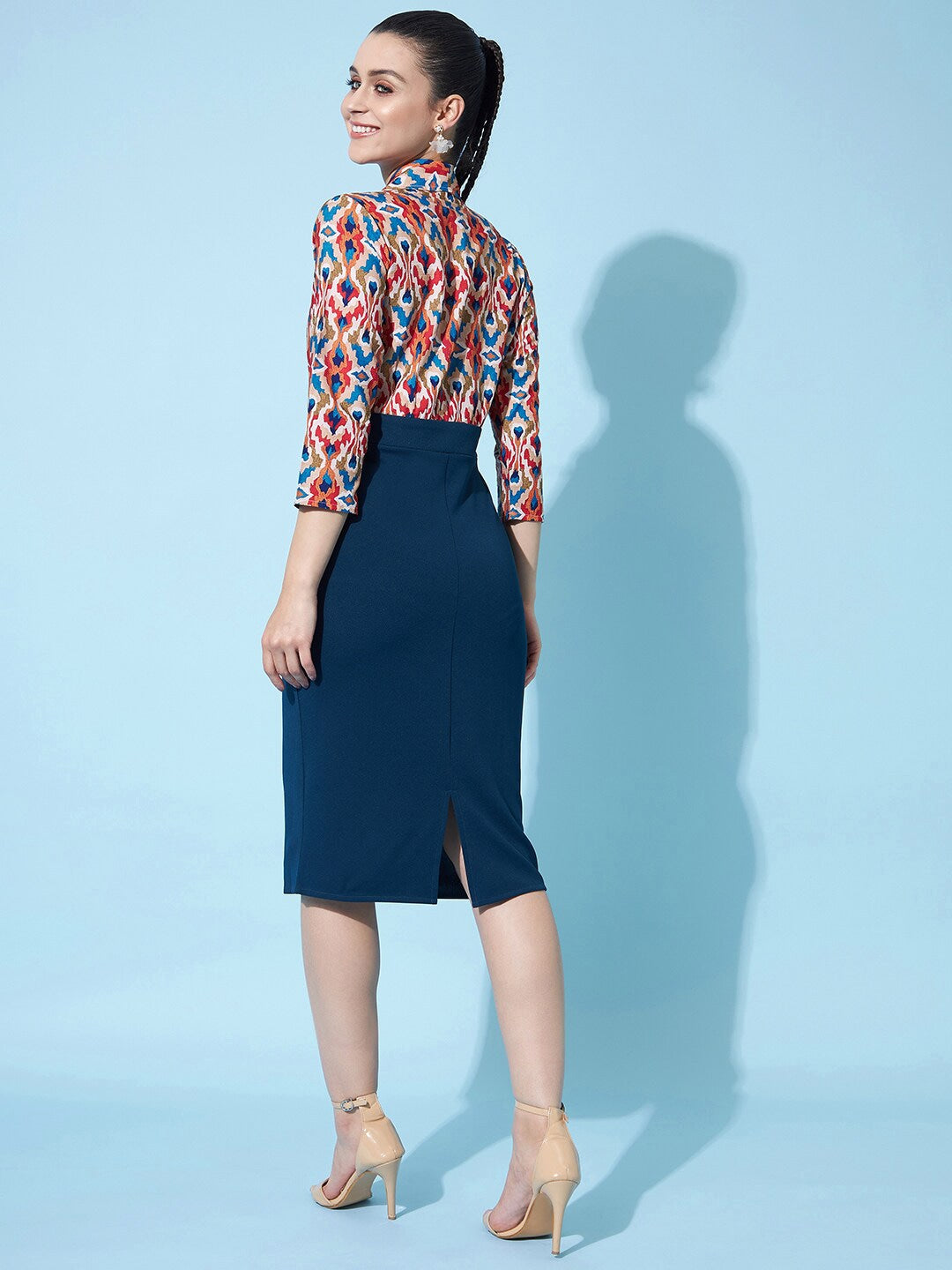 Lapel Collar Printed Sheath Dress