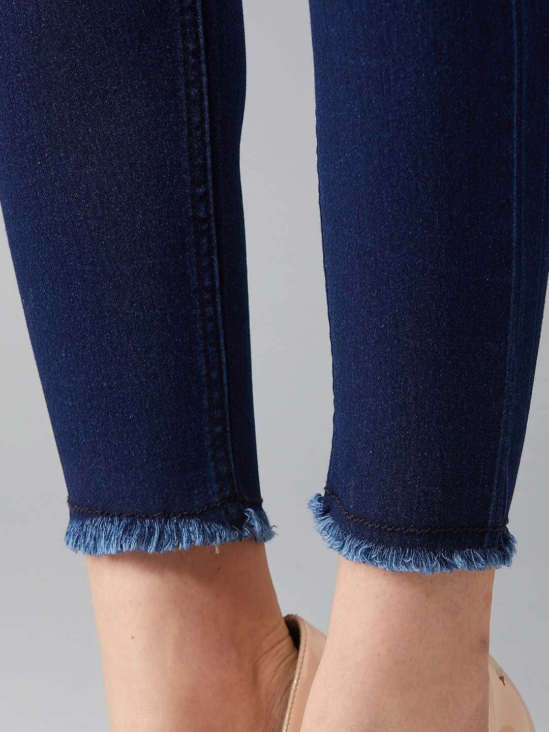 Women Navy Blue Skinny Fit High-Rise Clean Look Stretchable Cropped Jeans