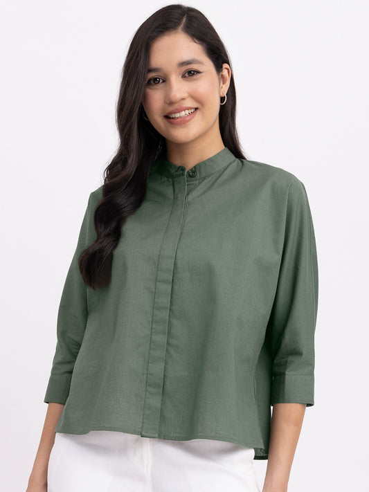 Olive Green Shirt Style Top