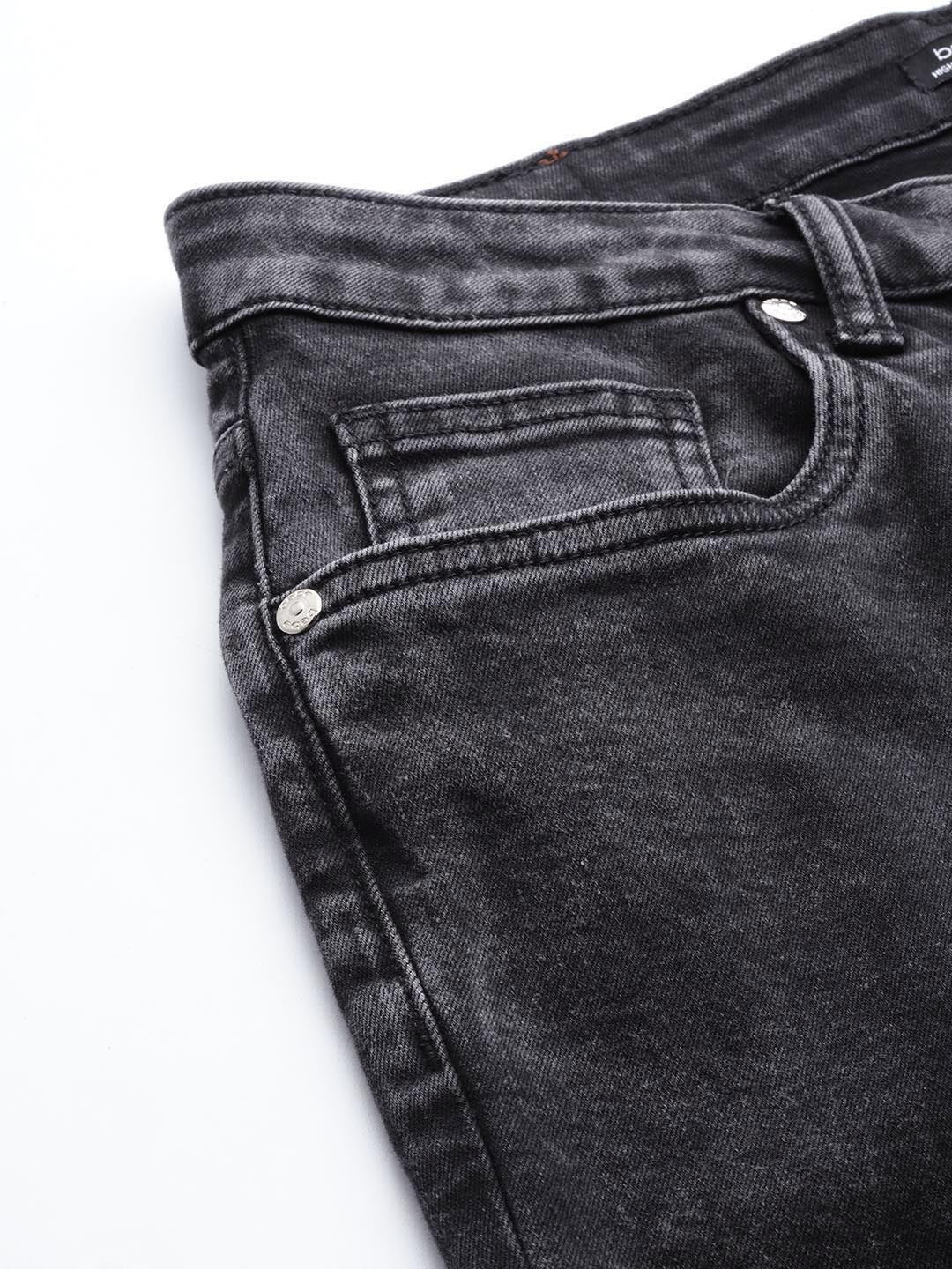 Women Charcoal Grey Essential Wide Leg Fit High-Rise Stretchable Jeans