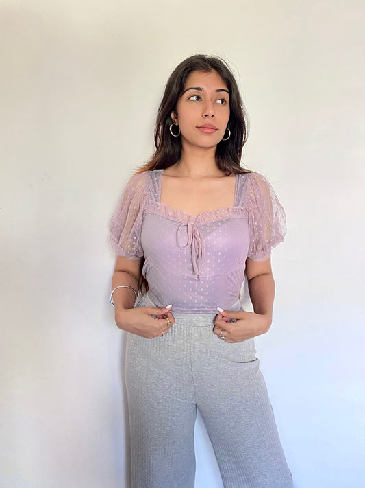 Women Elegant Lavender Self-Design Bustier Top
