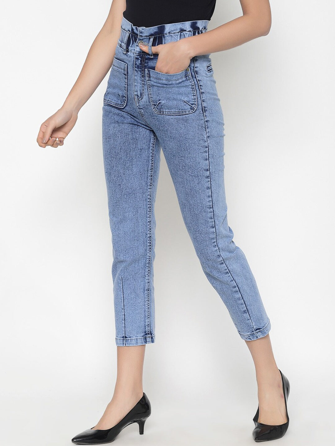 Women Blue Regular Fit High-Rise Clean Look Stretchable Jeans