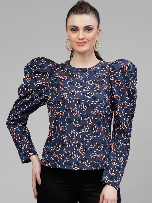 Women Navy Blue Printed Top