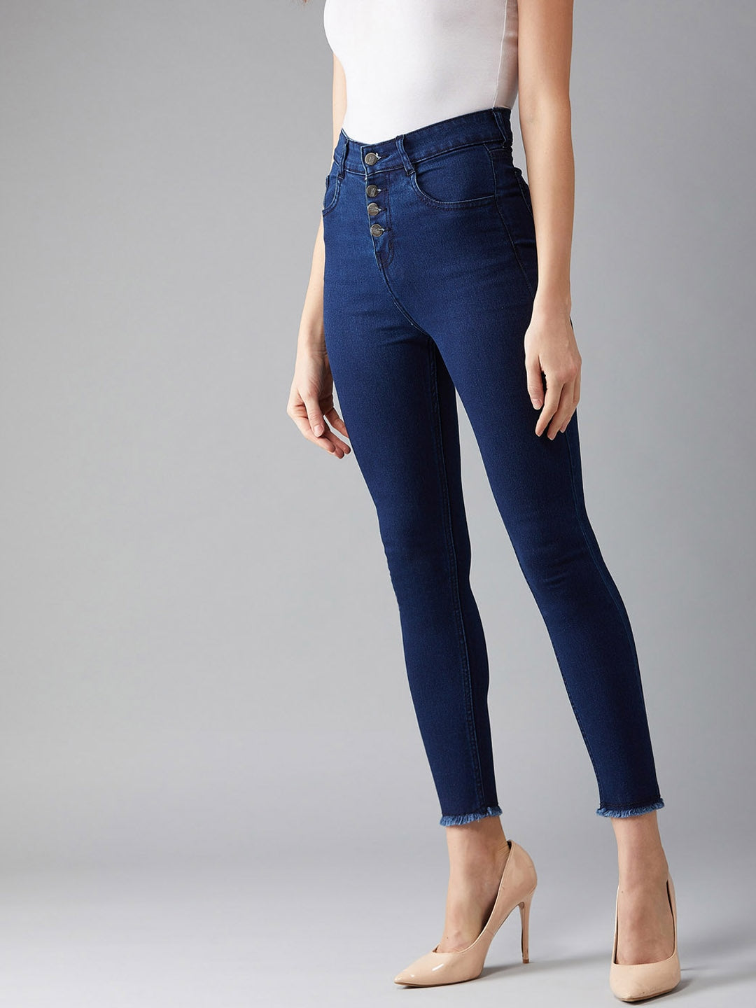 Women Navy Blue Skinny Fit High-Rise Clean Look Stretchable Cropped Jeans