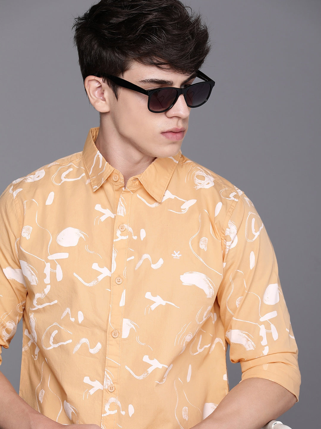 Slim Fit Abstract Printed Pure Cotton Casual Shirt