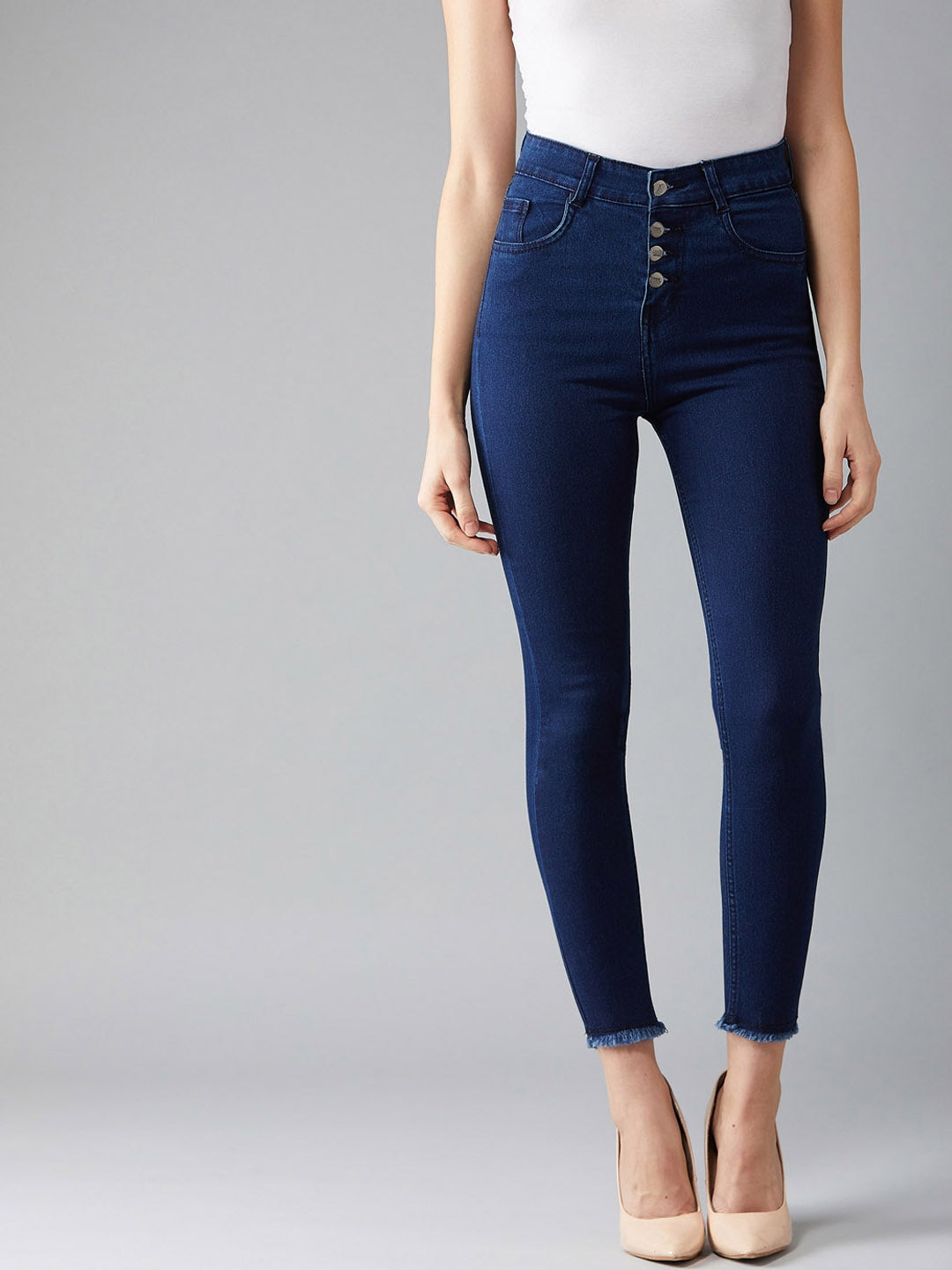 Women Navy Blue Skinny Fit High-Rise Clean Look Stretchable Cropped Jeans