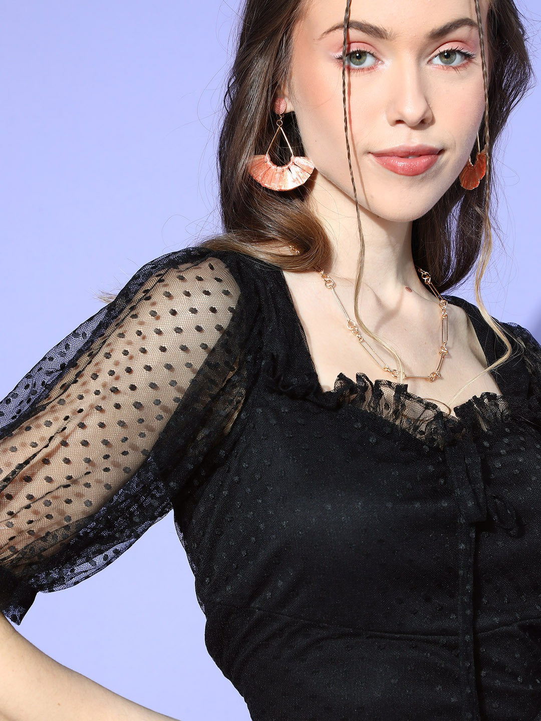 Women Stylish Black Self-Design Dobby Weave Top