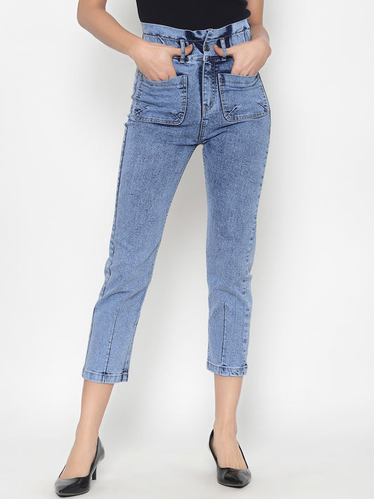 Women Blue Regular Fit High-Rise Clean Look Stretchable Jeans