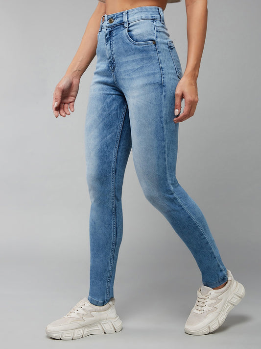 Women Blue High-Rise Clean Look Heavy Fade Slim Fit Stretchable Jeans