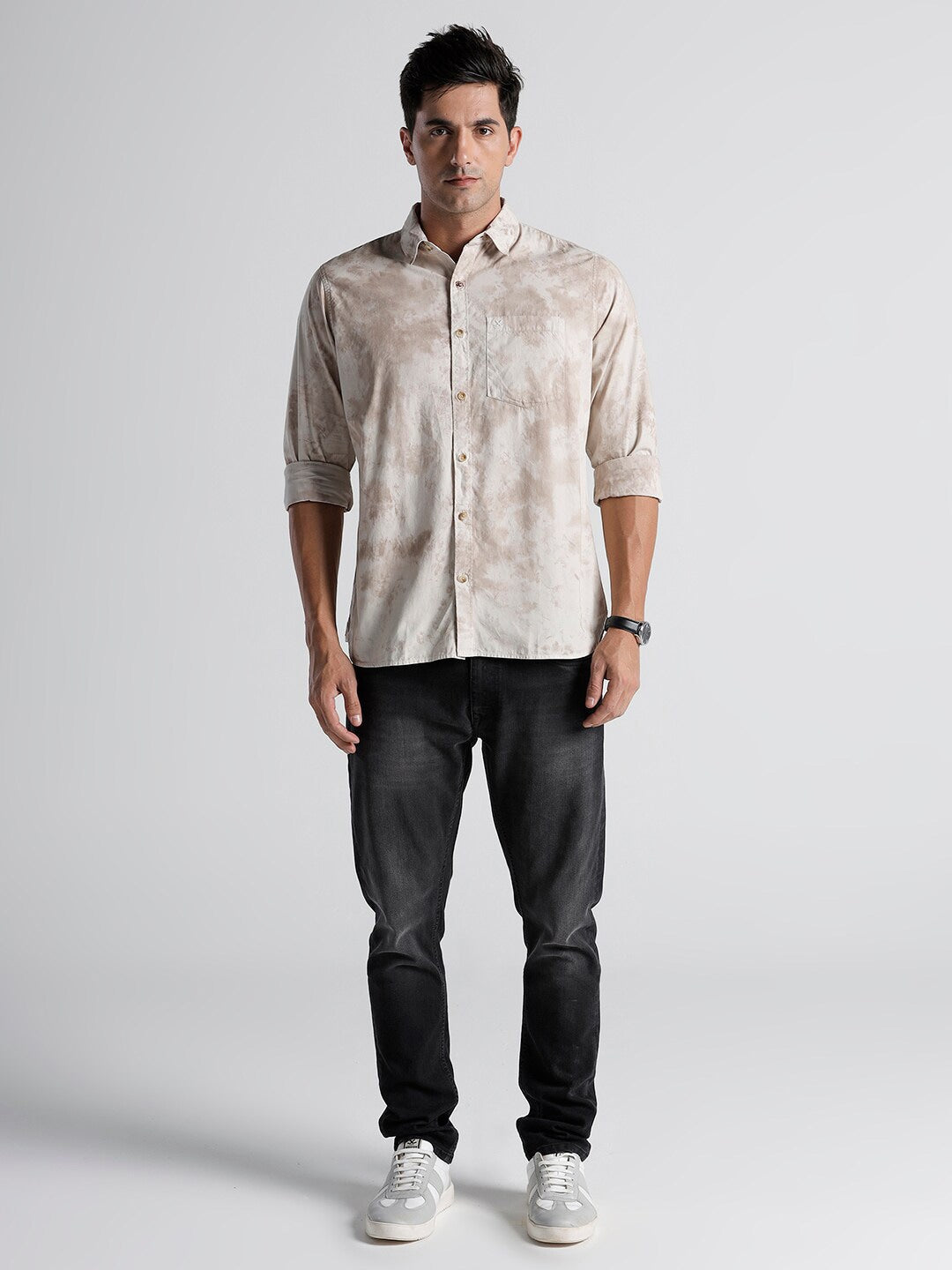 Slim Fit Abstract Printed Linen Casual Shirt