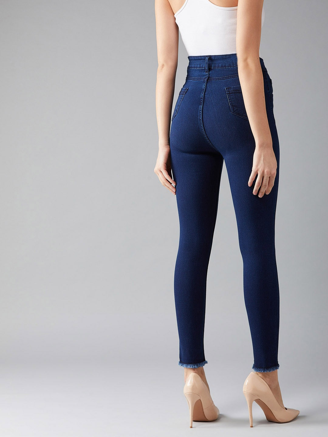 Women Navy Blue Skinny Fit High-Rise Clean Look Stretchable Cropped Jeans