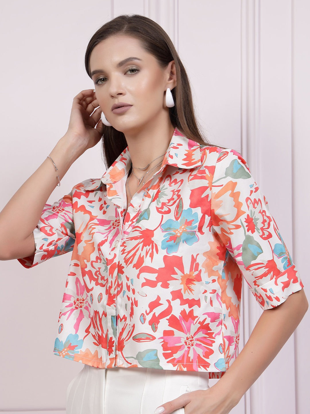 Floral Printed Shirt Style Top