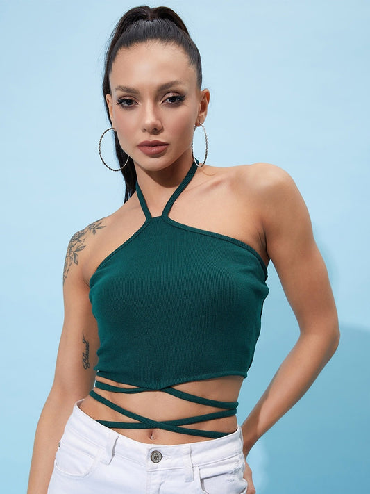 Halter Neck Cotton Cut Out Crop Top