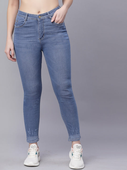 Women Blue Skinny Fit Slash Knee Stretchable Jeans