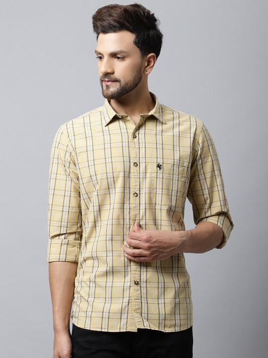 Men Yellow Tartan Checks Checked Casual Shirt