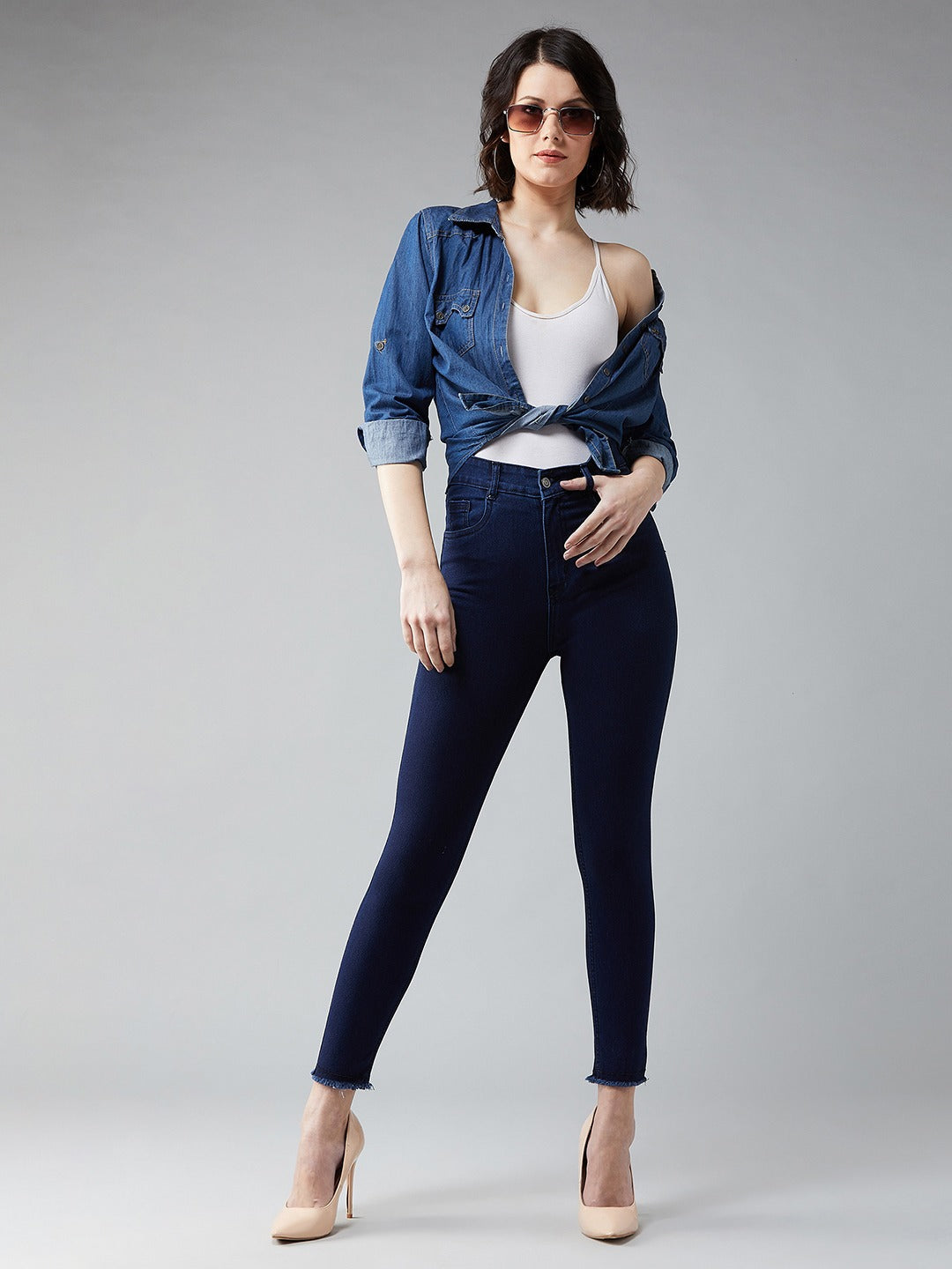 Women Navy Blue Skinny Fit High-Rise Clean Look Stretchable Jeans