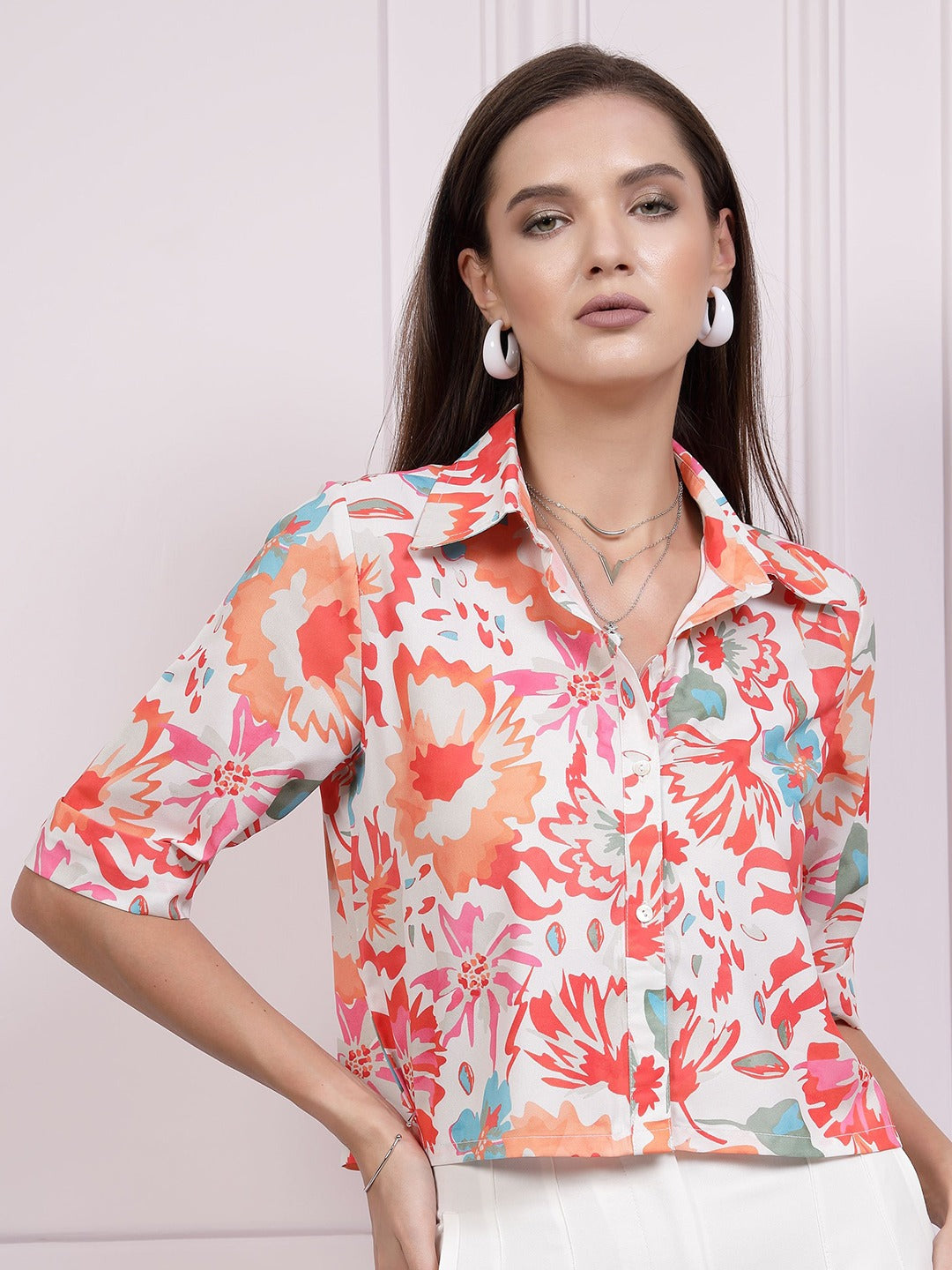 Floral Printed Shirt Style Top