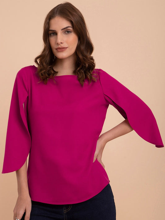 Slit Sleeve Boat Neck Top
