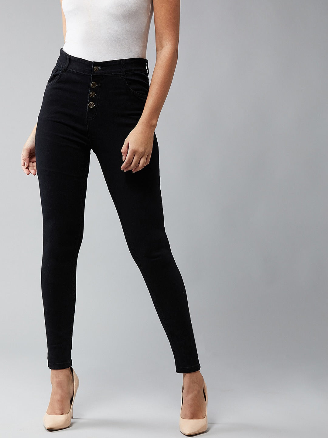Women Black Skinny Fit High-Rise Clean Look Stretchable Jeans