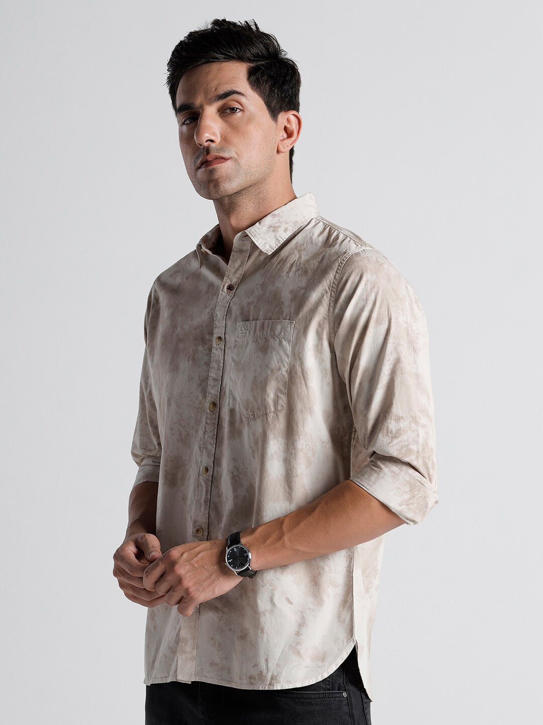 Slim Fit Abstract Printed Linen Casual Shirt