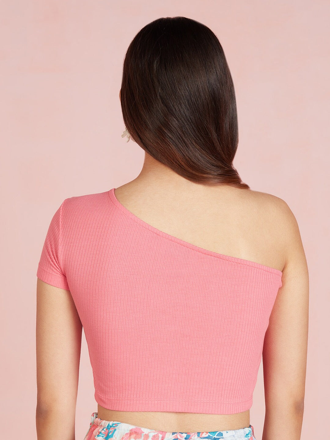 Pink One shoulder Ribbed Fitted Crop Top