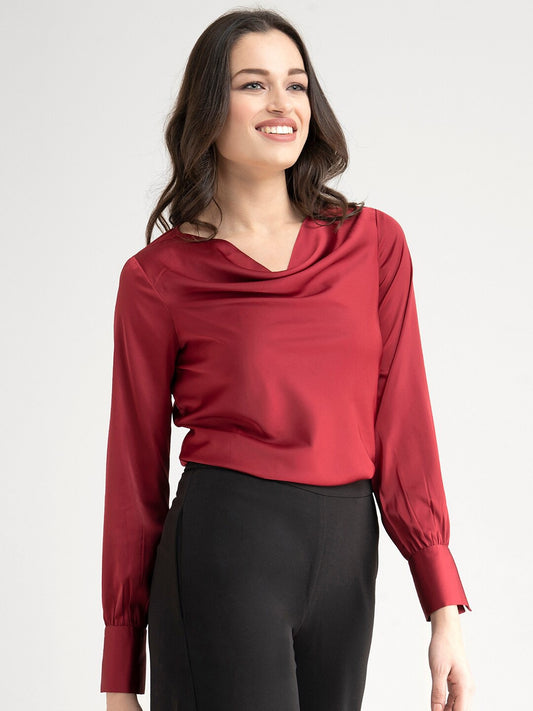 Maroon Cowl Neck Satin Top