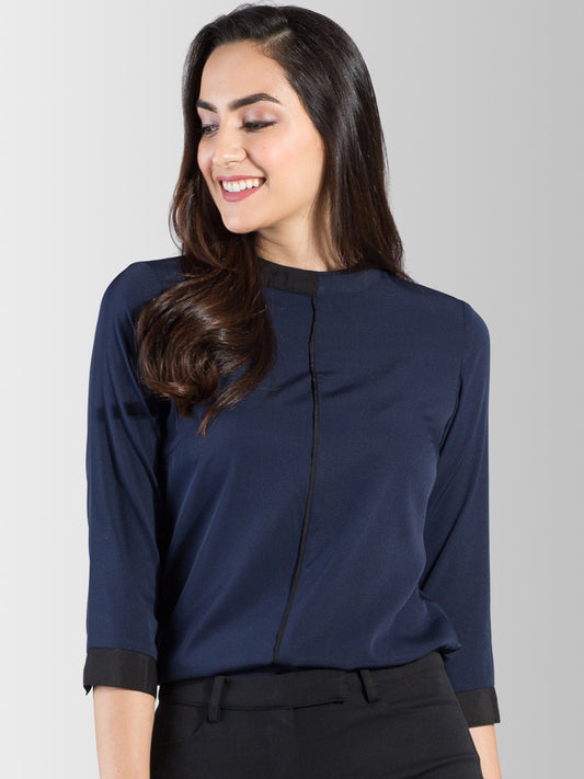 Navy Blue Shirt Style Top