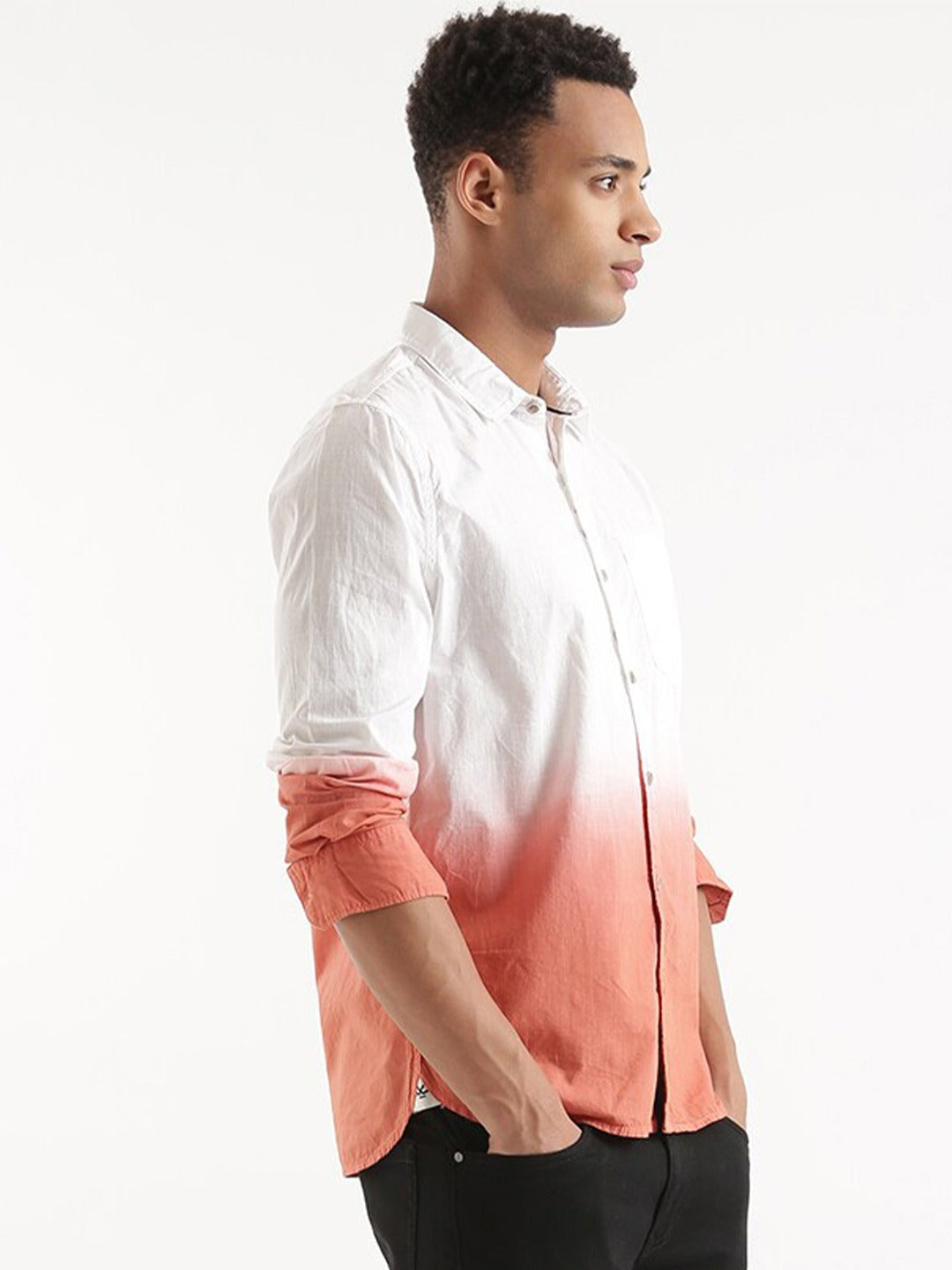 Slim Fit Colourblocked Linen Casual Shirt