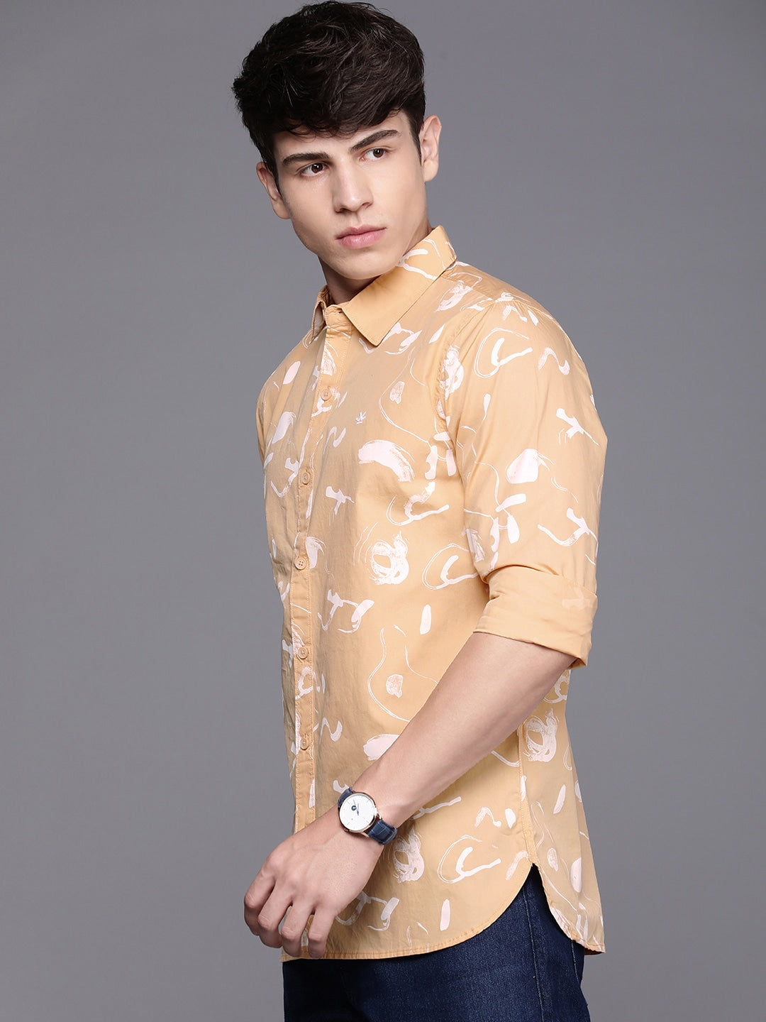 Slim Fit Abstract Printed Pure Cotton Casual Shirt