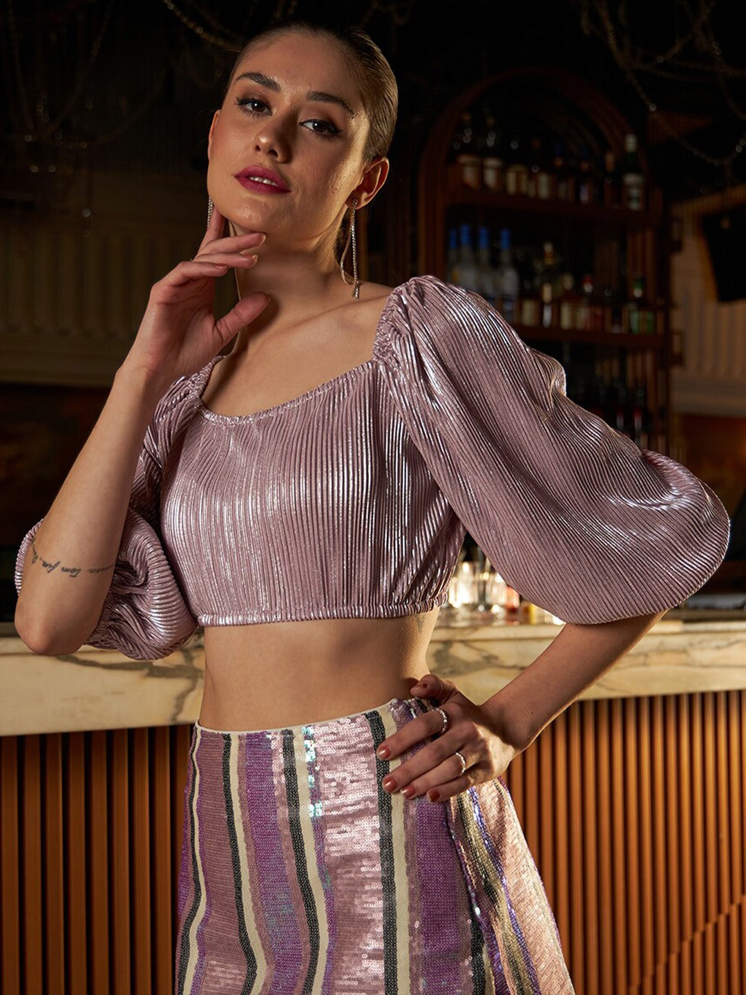 Self Design Square Neck Crop Top