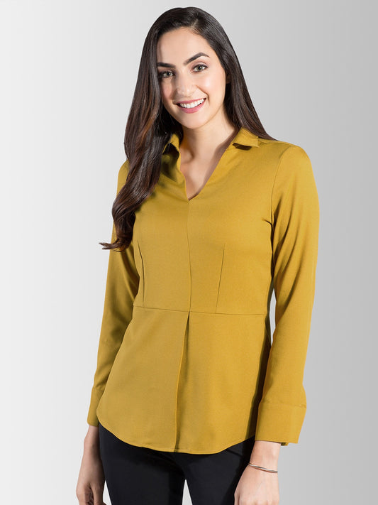 Women Mustard Solid Top