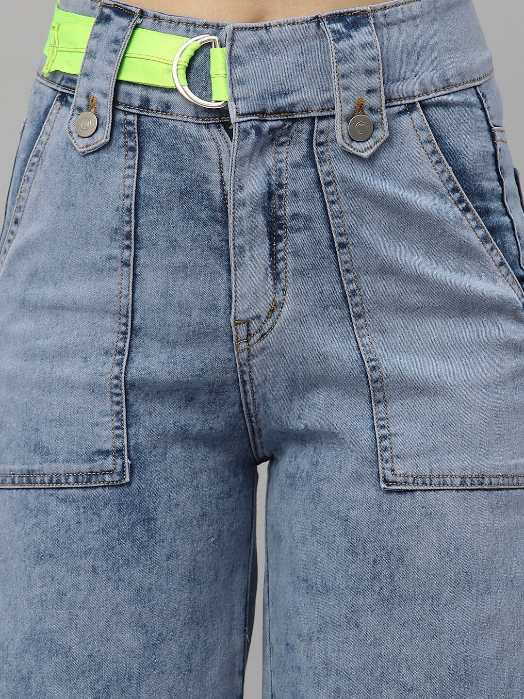 Women Blue Wide Leg High-Rise Heavy Fade Jeans